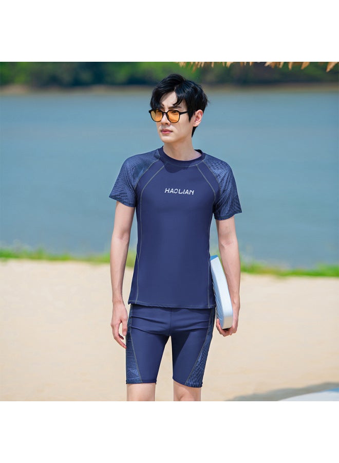 Loquat Swimwear Men's Hot Spring Large Size Suit Teenagers Anti-embarrassment Boys Sunscreen Swimming Trunks Jacket On Behalf Of Wholesale-Color:8209 Navy Blue- - Image 1