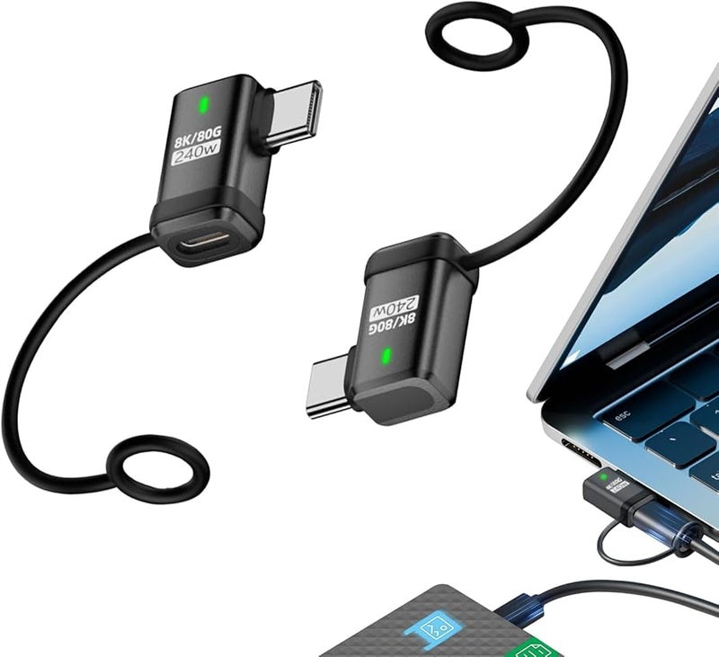 Right Angle USB C Adapter with Anti Lost Lanyard Portable Cell Phone Connector for Laptop Tablet - Image 2