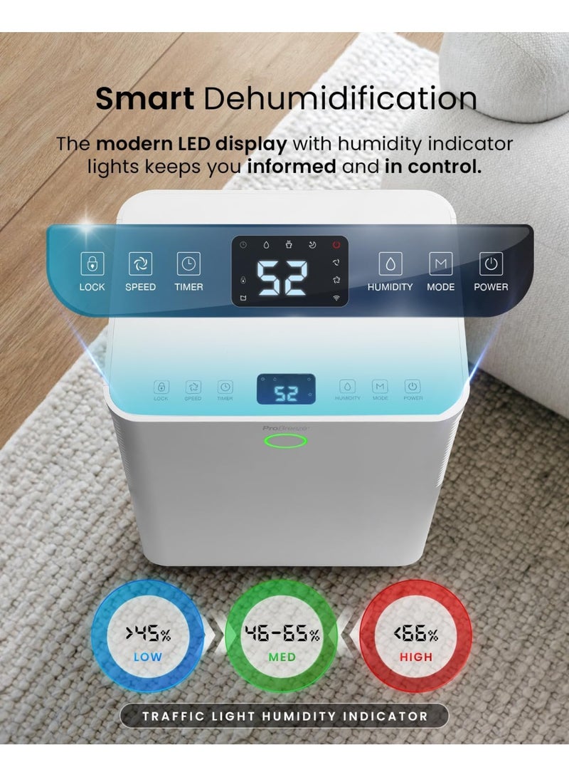 Pro Breeze 12L/Day Dehumidifier with Automatic Humidity Sensor & Display, 24 Hour Timer, Laundry Drying, Continuous Drainage and Sleep Mode for Damp, Mould and Condensation-Model (PB-18-AE) - Image 5