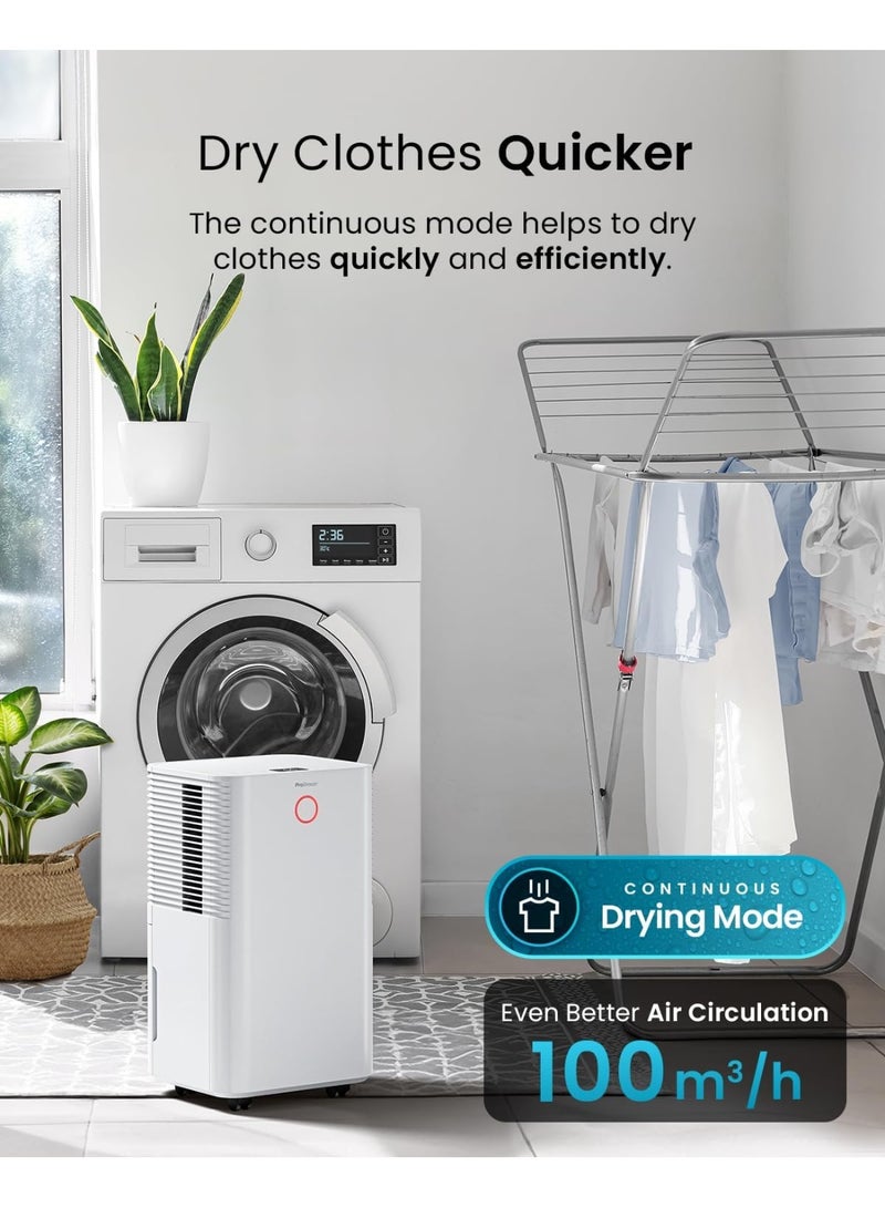 Pro Breeze 12L/Day Dehumidifier with Automatic Humidity Sensor & Display, 24 Hour Timer, Laundry Drying, Continuous Drainage and Sleep Mode for Damp, Mould and Condensation-Model (PB-18-AE) - Image 3