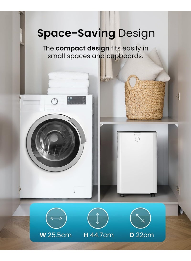 Pro Breeze 12L/Day Dehumidifier with Automatic Humidity Sensor & Display, 24 Hour Timer, Laundry Drying, Continuous Drainage and Sleep Mode for Damp, Mould and Condensation-Model (PB-18-AE) - Image 2