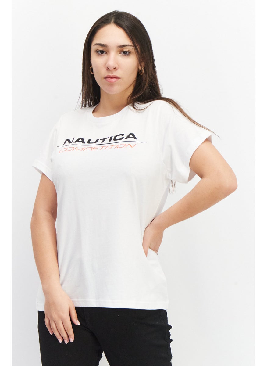 Nautica Competition Women Crew Neck Short Sleeve Brand Logo T-Shirts, White  - Image 1