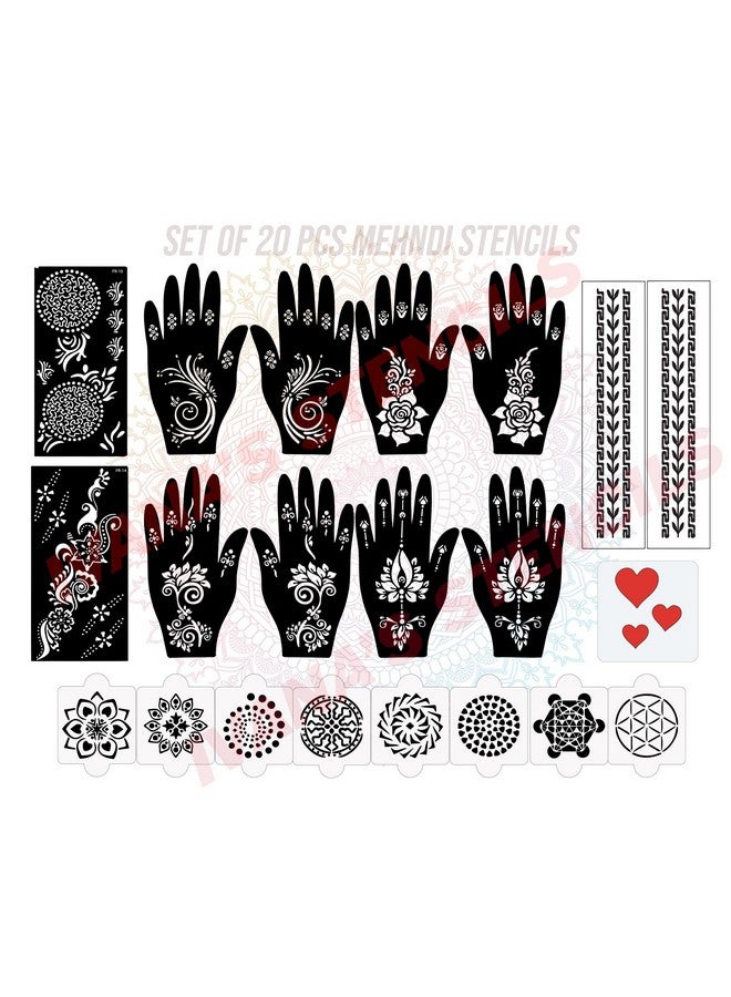 ivana's Set Of 20 Pcs Combo Pack, Reusable Mehandi Design Sticker Stencils For Both Hand | Stencil For Mehandi Design | Quick And Easy To Use, For Girls, Women, Kids & Teen, D-2172 - Image 1