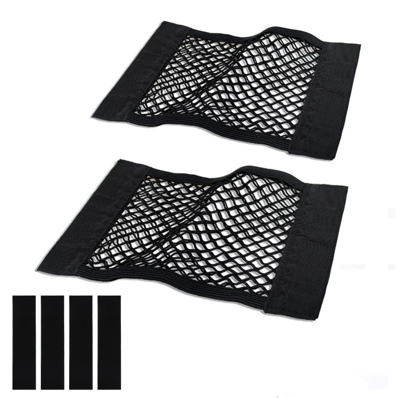 MOJIOO Universal Mesh Cargo Net for Car Trunk Storage,Elastic Small Automotive Cargo Net Pocket Wall Sticker Organizer Pouch Bag Storage for SUV,2 Pack with Tape Stickers - Image 1