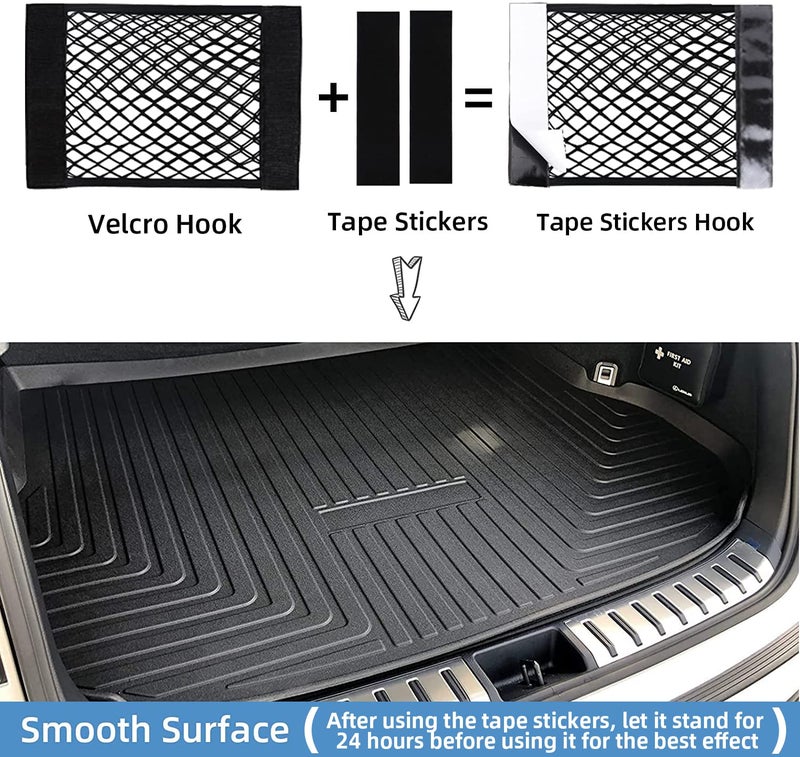 MOJIOO Universal Mesh Cargo Net for Car Trunk Storage,Elastic Small Automotive Cargo Net Pocket Wall Sticker Organizer Pouch Bag Storage for SUV,2 Pack with Tape Stickers - Image 3