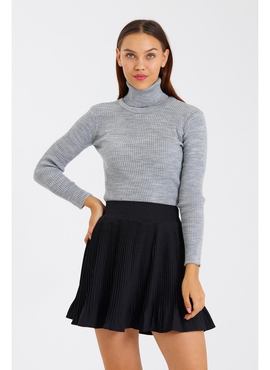 Odelon - Women's Turtleneck Corduroy Wool Knitwear Sweater Gray Melange - Image 1