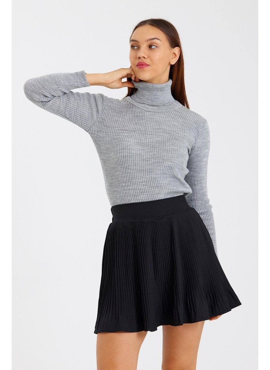 Odelon - Women's Turtleneck Corduroy Wool Knitwear Sweater Gray Melange - Image 1