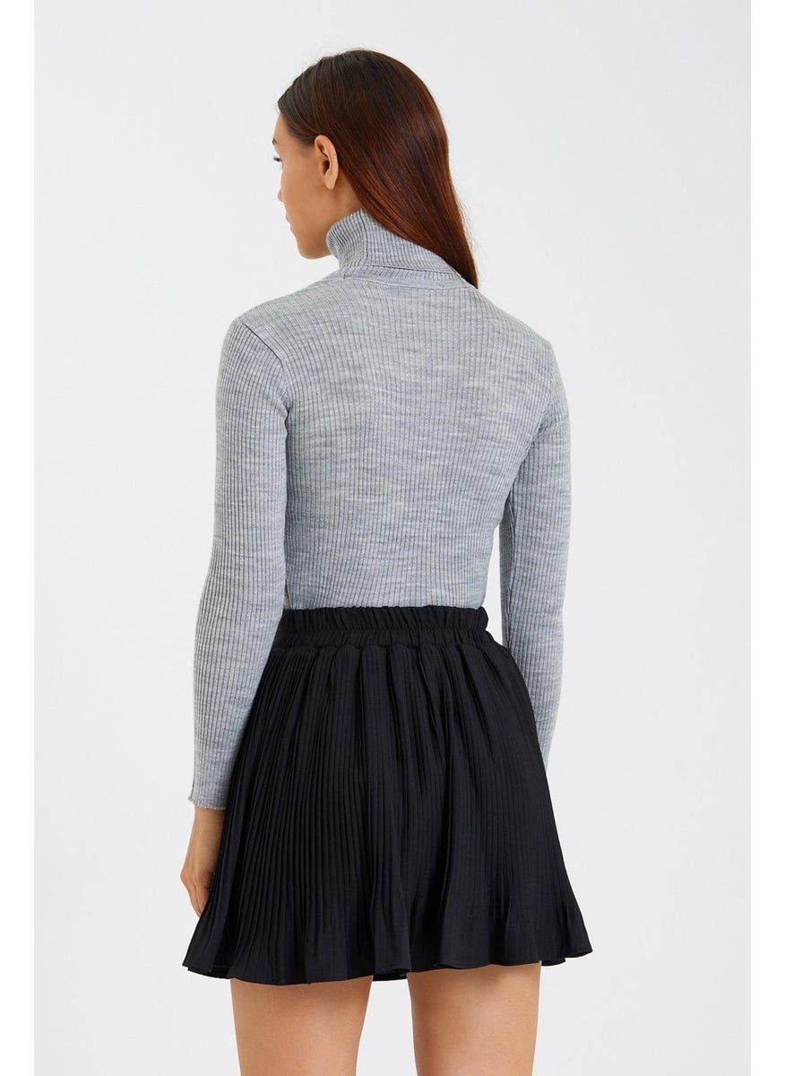 Odelon - Women's Turtleneck Corduroy Wool Knitwear Sweater Gray Melange - Image 1