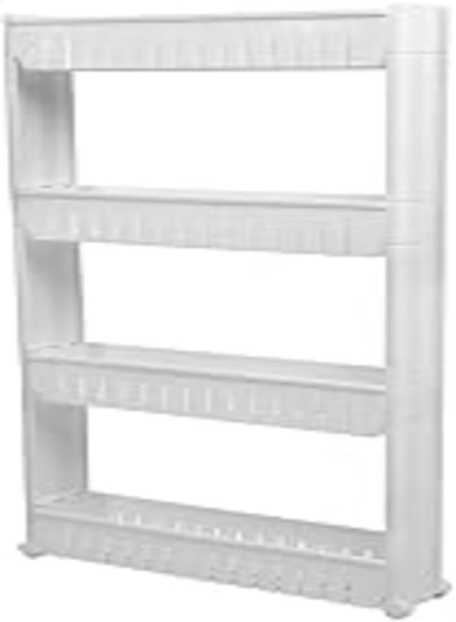 Organizer for kitchen or bathroom, movable 4 shelves, white color