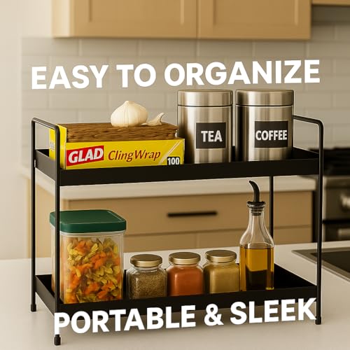 HOMENU Kitchen Stand 2 Tier Rack Storage Counter Top Organizer Organizer Rack Shelf Bathroom Organiser Stand Oil,Sugar,Tea,Coffee Stand for Corner Steel - Image 4