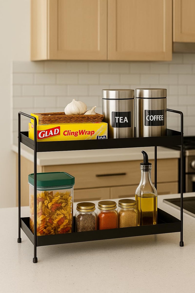 HOMENU Kitchen Stand 2 Tier Rack Storage Counter Top Organizer Organizer Rack Shelf Bathroom Organiser Stand Oil,Sugar,Tea,Coffee Stand for Corner Steel - Image 3