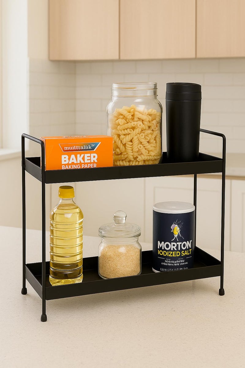 HOMENU Kitchen Stand 2 Tier Rack Storage Counter Top Organizer Organizer Rack Shelf Bathroom Organiser Stand Oil,Sugar,Tea,Coffee Stand for Corner Steel - Image 2