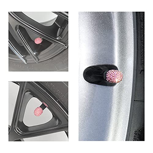 JUSTTOP غطاء صمام الإطارات اليدوي من JUSTTOP 4 قطع مزين بالكريستال والخرز، غطاء صمام عجلة السيارة، ملحقات سيارة جذابة مضادة للغبار، عالمي للسيارات والشاحنات والدراجات النارية - وردي - Image 4