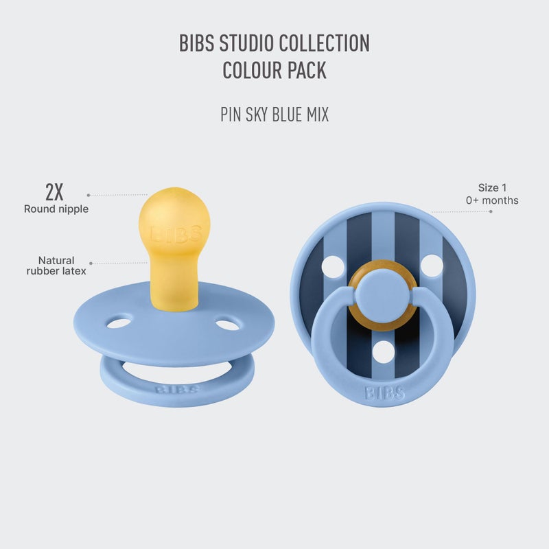 BIBS Pacifiers - Studio 2 Pack | Round Nipple Baby Pacifier | BPA Free Natural Rubber Latex Soother | Made in Denmark | Size 0+ Months | Pin Sky Blue - Image 2