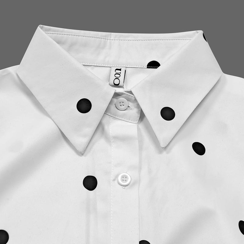 UOOZEE Womens Button Down Shirt Long Sleeve Dress Shirts Solid Work Blouse, Polka Dot, S - Image 3