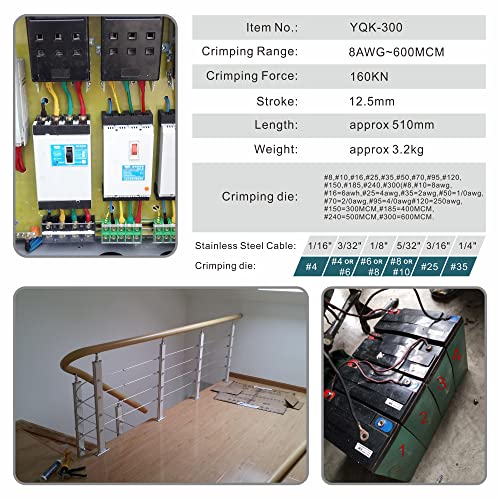 AMZCNC Industrial Hydraulic Cable Lug Crimper 16 Ton 9 AWG to 600 MCM Electrical Terminal Cable Wire Tool Kit Includes 13 Pairs of Die Sets - Image 3