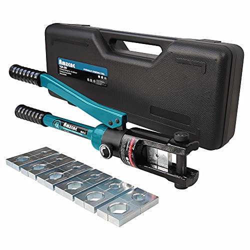 AMZCNC Industrial Hydraulic Cable Lug Crimper 16 Ton 9 AWG to 600 MCM Electrical Terminal Cable Wire Tool Kit Includes 13 Pairs of Die Sets - Image 1