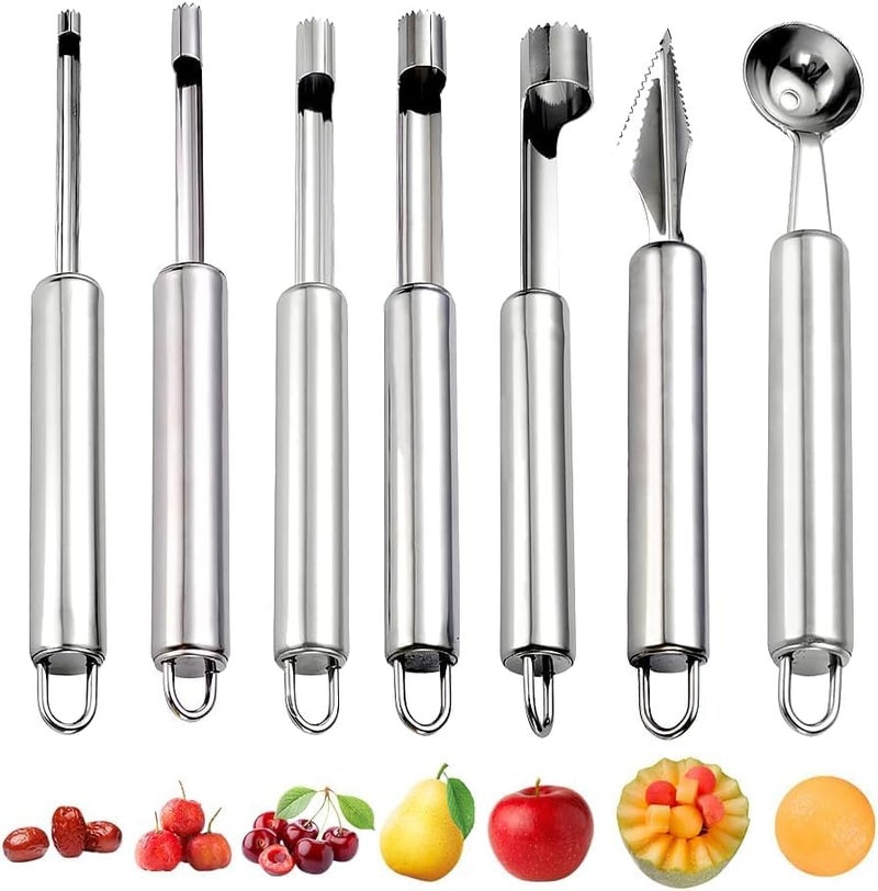 Alark 7 Pcs Stainless Steel Kitchen Corer Remover Tool Cherry Pitter Machine with Fruit and Vegetables Corer Set Kitchen Gadgets Tool for Strawberry,Apple,Cherry,Olive,Plum,Berry [20x13.5x1.5 CM] - Image 2