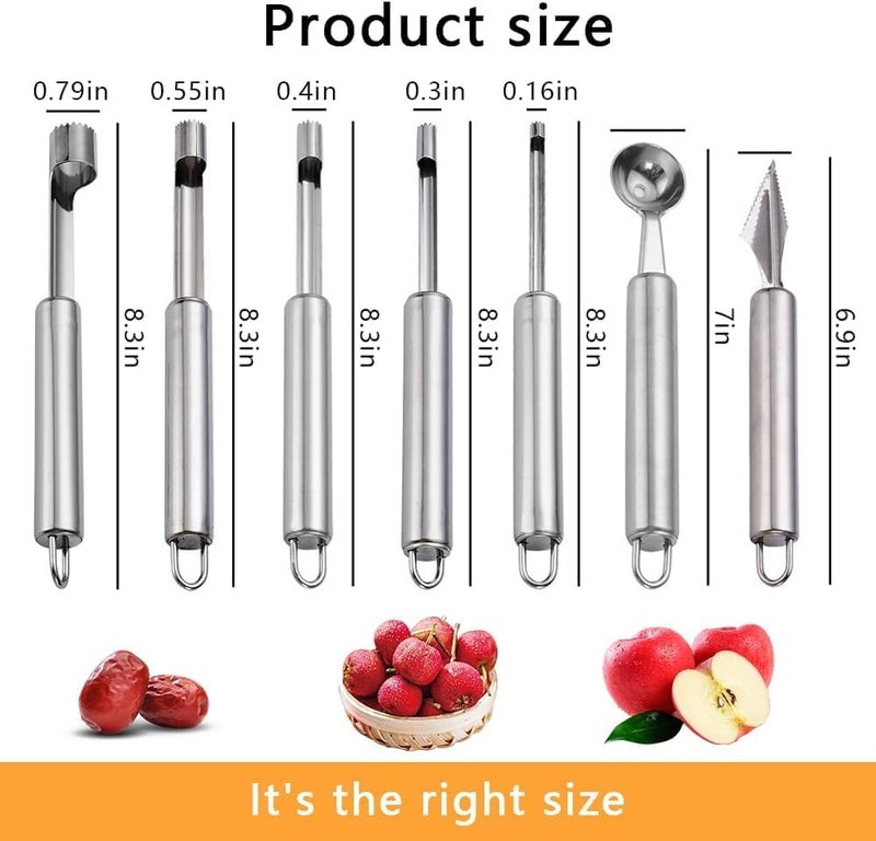 Alark 7 Pcs Stainless Steel Kitchen Corer Remover Tool Cherry Pitter Machine with Fruit and Vegetables Corer Set Kitchen Gadgets Tool for Strawberry,Apple,Cherry,Olive,Plum,Berry [20x13.5x1.5 CM] - Image 3