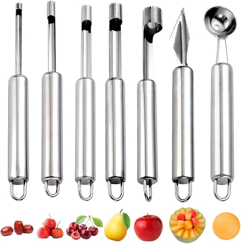 Alark 7 Pcs Stainless Steel Kitchen Corer Remover Tool Cherry Pitter Machine with Fruit and Vegetables Corer Set Kitchen Gadgets Tool for Strawberry,Apple,Cherry,Olive,Plum,Berry [20x13.5x1.5 CM] - Image 1