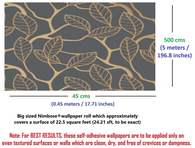 Nimbose® Golden Leaves Self Adhesive Wallpapers for Bedroom, Livingroom, Kitchen, Hall; Attractive Wallcoverings for Home, 3D Golden Leaf Themed Big Wallpapers (45 x 500 cm) - Image 2
