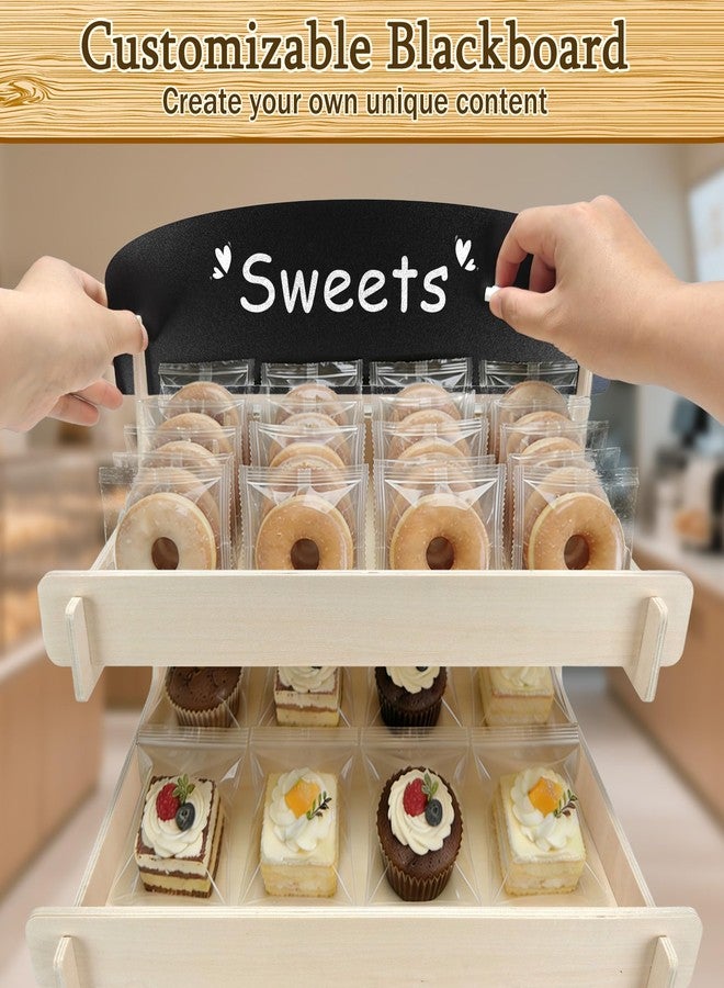 Mounting UP Wooden Cookie Display Stand with Chalkboard Sign for Market Booths, Craft Fairs & Events 3- Tier Cookie Display for Bakers & Vendors to Show Cupcakes, Bread, Muffins & Pastries - Image 2