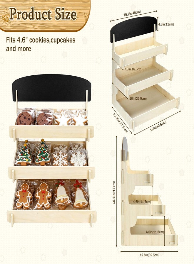 Mounting UP Wooden Cookie Display Stand with Chalkboard Sign for Market Booths, Craft Fairs & Events 3- Tier Cookie Display for Bakers & Vendors to Show Cupcakes, Bread, Muffins & Pastries - Image 3