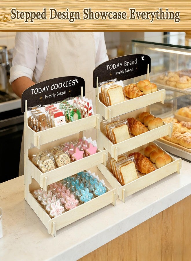 Mounting UP Wooden Cookie Display Stand with Chalkboard Sign for Market Booths, Craft Fairs & Events 3- Tier Cookie Display for Bakers & Vendors to Show Cupcakes, Bread, Muffins & Pastries - Image 4