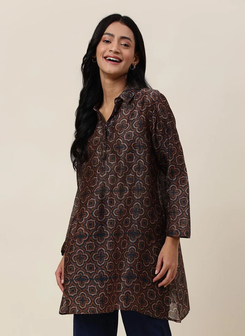 Fabindia Blue Cotton Silk Printed Tunic