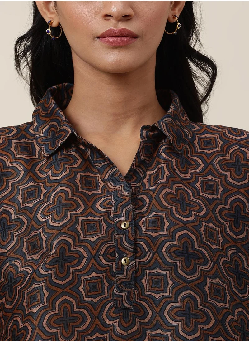 Fabindia Blue Cotton Silk Printed Tunic