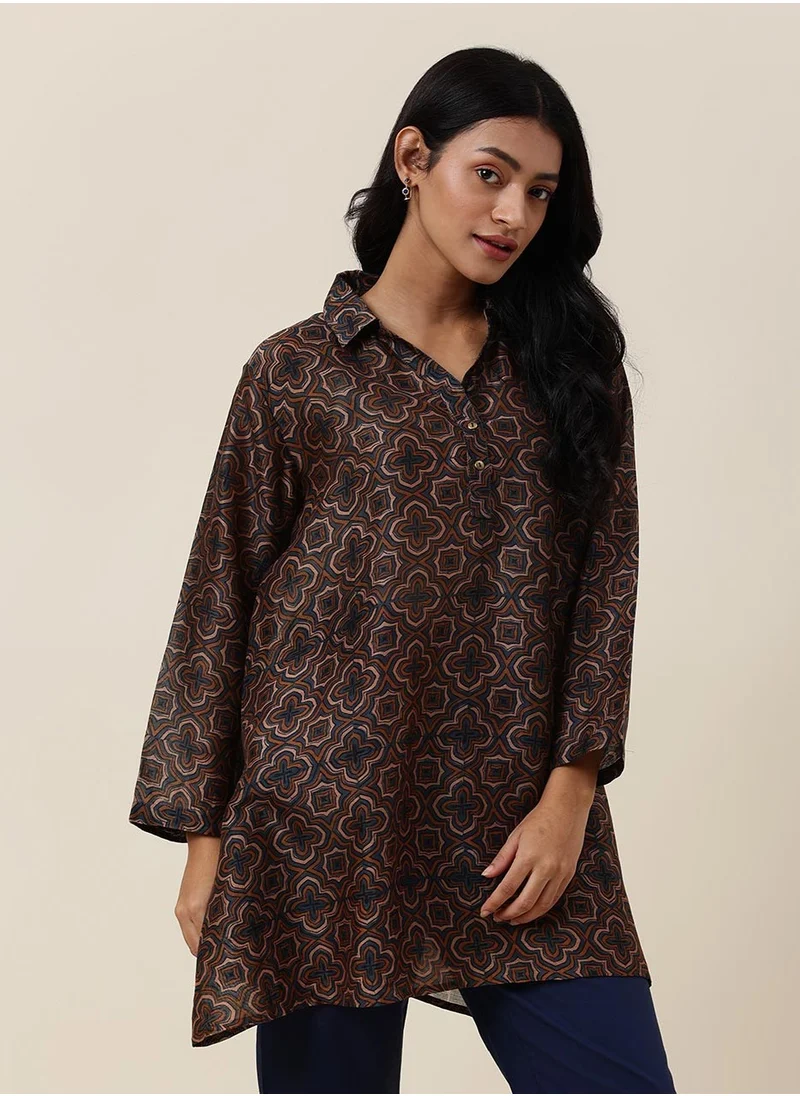 Fabindia Blue Cotton Silk Printed Tunic