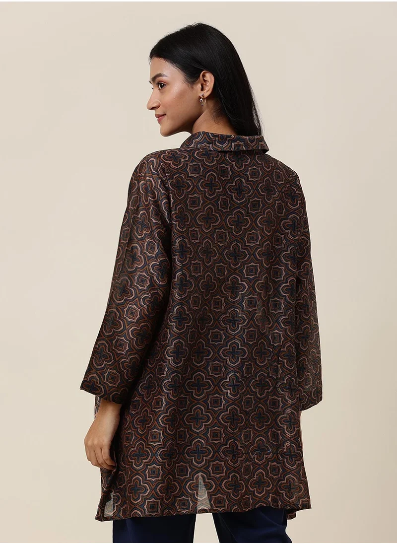 Fabindia Blue Cotton Silk Printed Tunic