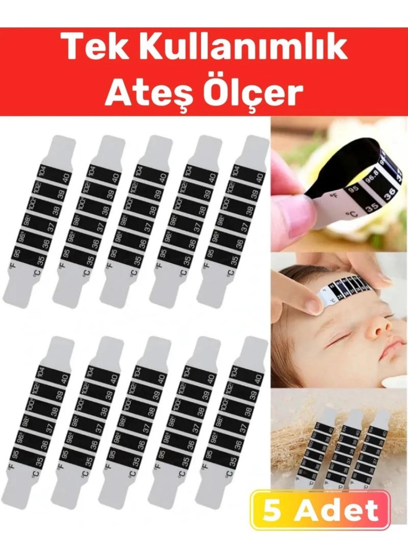Mor Bebe Purple Bebe 5 Pieces Baby Child Forehead Strip Head Thermometer Fever Body Temperature Test Disposable  - Image 1
