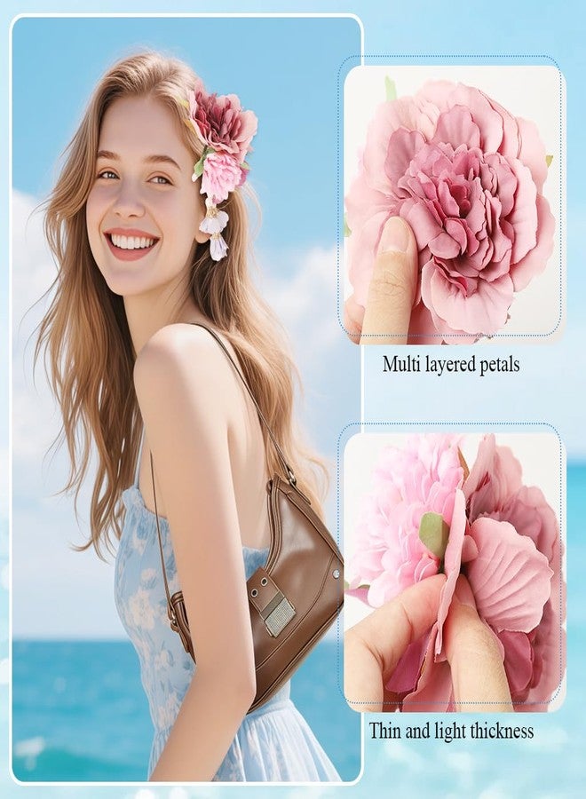 ماي كرييت مشابك شعر MAYCREATE® للنساء، مشبك زهرة وردي مع شرابة لؤلؤية، مشبك شعر بوهيمي مزين بالزهور، إكسسوارات شعر صيفية للشاطئ للنساء والفتيات - Image 3