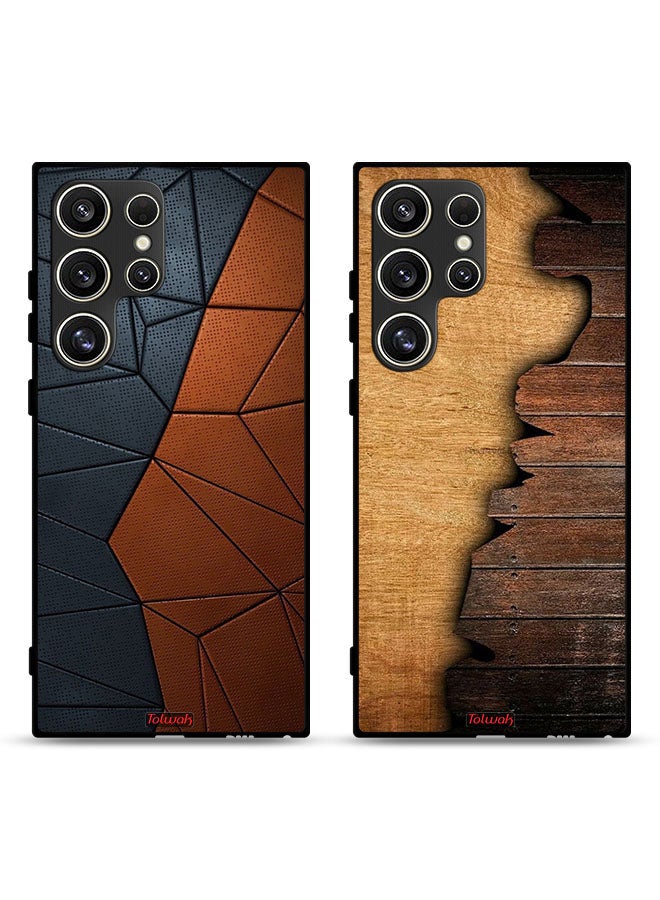 Two Cases For Samsung Galaxy S24 Ultra 5G Protective Covers Leather Pattern and Wooden