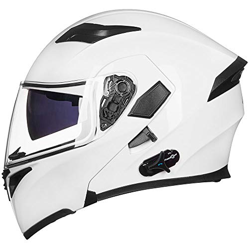 ILM Bluetooth Motorcycle Helmet Modular Flip up Full Face Dual Visor Mp3 Intercom FM Radio DOT Model 902BT(White, 2XL) - Image 1