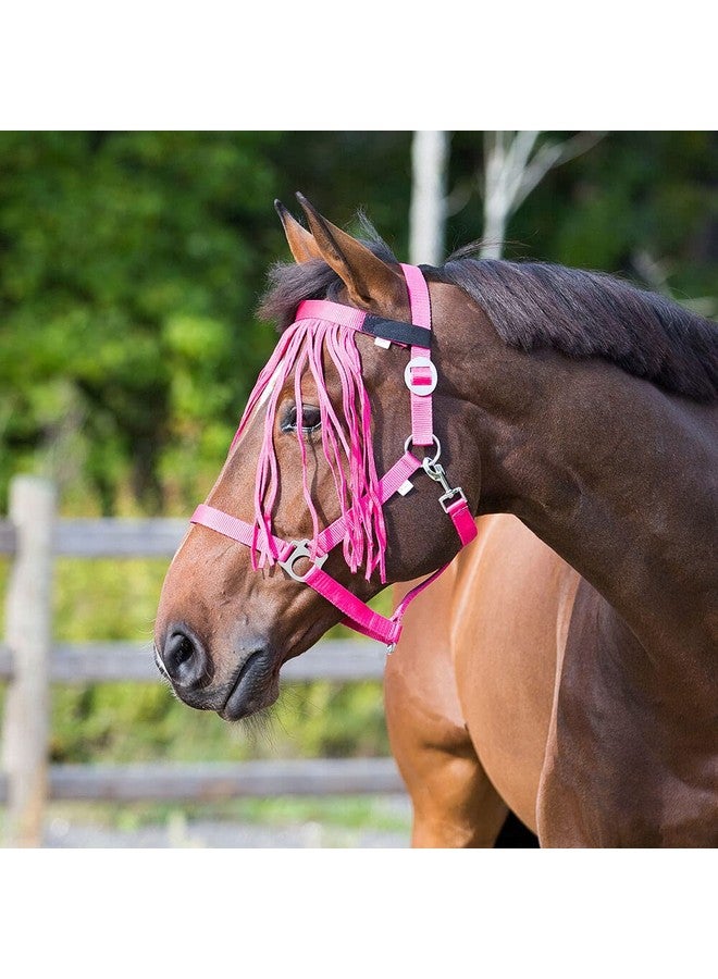 HORZE Lightweight Nylon Fringe Fly Veil | Easily Attaches to Halter - Raspberry Pink - Horse - Image 2
