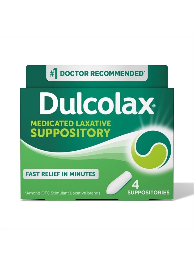 DULCOLAX Stimulant Laxative Medicated Suppositories, Predictable & Effective Constipation Relief, Bisacodyl 10 mg, 4 Count  - Image 1
