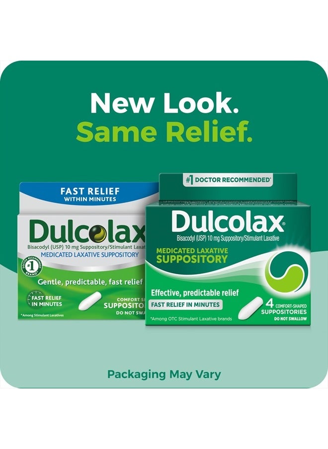 DULCOLAX Stimulant Laxative Medicated Suppositories, Predictable & Effective Constipation Relief, Bisacodyl 10 mg, 4 Count  - Image 2