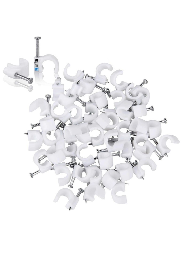 Biella Electrical Cable Wire Round Clips, Steel Nails Tacks Holder For Organizing Electric Wires Cables Lines - White (12Mm 10 Pcs) - Image 1