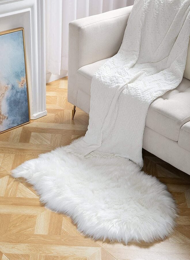 BUYCO Wool Rug Geometric Carpet Living Room For Modern Bedroom Bedside Mat Hairy Carpet Nordic Long Hair Cold-proof Cushion White - Image 1