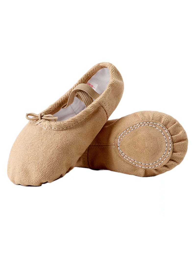 Generic Children's Lace Up Dance Shoes Soft Soled Ballet Shoes Canvas Toe Caps - Image 1