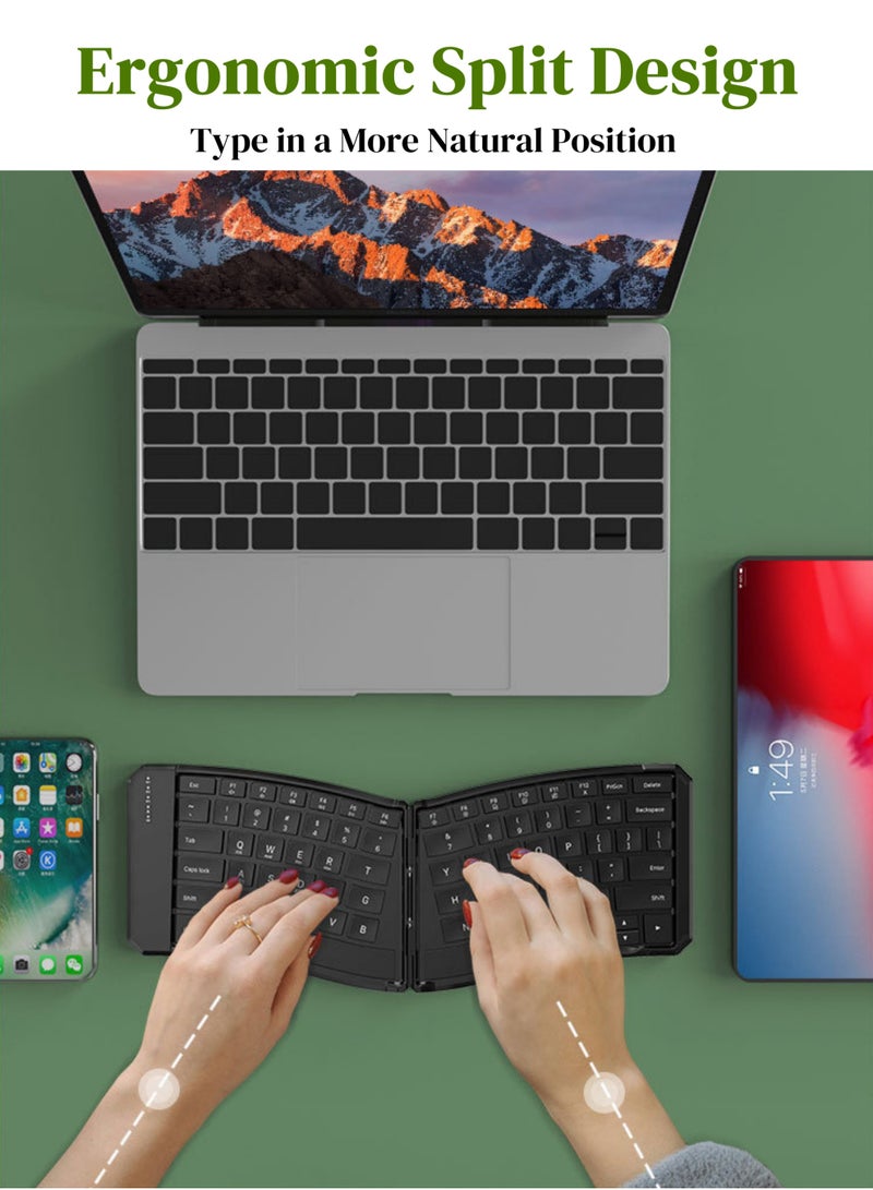 Rock Pow Ergonomic Foldable Keyboard Split Folding Travel Bluetooth Keyboard Ultra Slim Portable for iPad iPhone Tablet Laptop PC  - Image 2