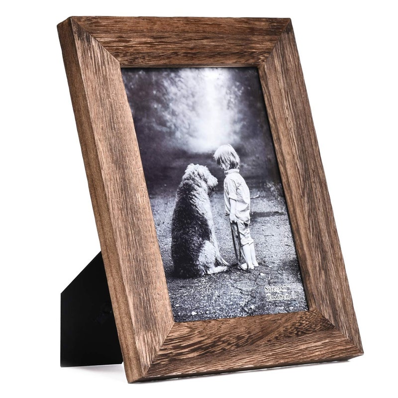 Yaetm 5x7 Picture Frame Distressed Wood, Rustic Solid Wood Photo Frame 5 x 7, Display for Tabletop and Wall, High Definition Glass, Carbonized Black (2 pack) - Image 2