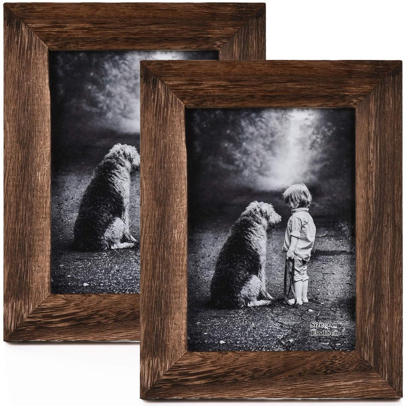 Yaetm 5x7 Picture Frame Distressed Wood, Rustic Solid Wood Photo Frame 5 x 7, Display for Tabletop and Wall, High Definition Glass, Carbonized Black (2 pack) - Image 1