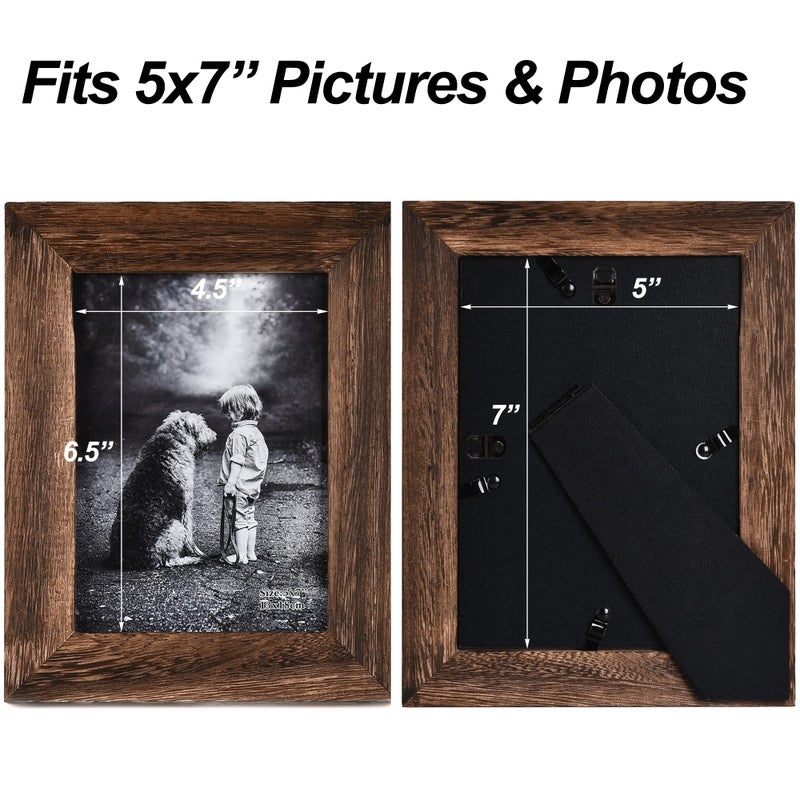 Yaetm 5x7 Picture Frame Distressed Wood, Rustic Solid Wood Photo Frame 5 x 7, Display for Tabletop and Wall, High Definition Glass, Carbonized Black (2 pack) - Image 5