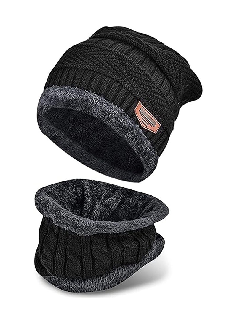 Beanie Hat Scarf Set Warm Knitted Hat and Circle Scarf Fleece Liner Skiing Hat Neck Warmer Outdoor Sports Hat Sets Gifts for Men Women  - Image 1