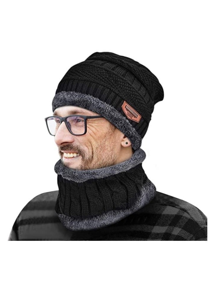 Beanie Hat Scarf Set Warm Knitted Hat and Circle Scarf Fleece Liner Skiing Hat Neck Warmer Outdoor Sports Hat Sets Gifts for Men Women  - Image 2