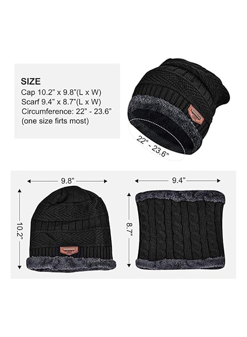Beanie Hat Scarf Set Warm Knitted Hat and Circle Scarf Fleece Liner Skiing Hat Neck Warmer Outdoor Sports Hat Sets Gifts for Men Women  - Image 4