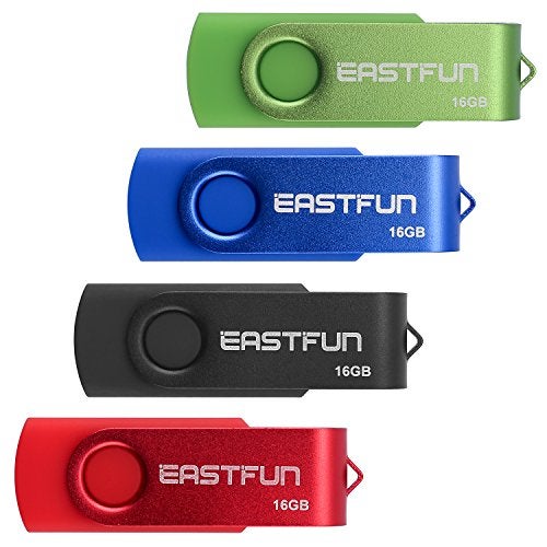 EASTFUN 4 Pcs 16GB USB 2.0 Flash Drive Fold Storage Memory Stick Thumb Drive Swivel Design, Mix Colors (Red Black Blue Green) - Image 1